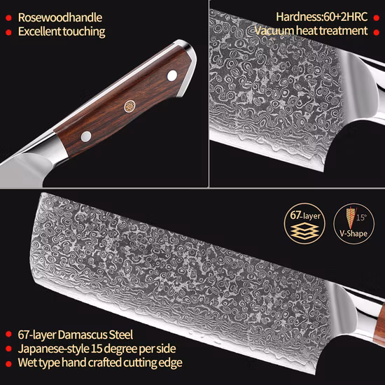 Profissional multi uso 8pc 8 Polegada 67 camada damasco grão encaixotado cozinha japonês faca do chef conjunto no presente caixa de cor preta magnética